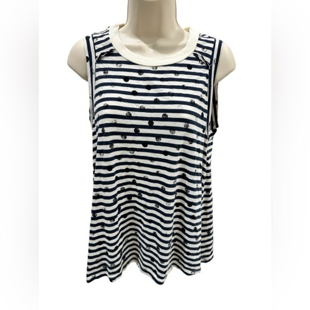 Stateside sleeveless Racerback Tank Womens Blue White Dot Stripes Supima